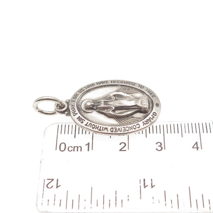 THEDA 925 Sterling Silver Antique Art Deco St. Mary Slide Double Charm Pendant