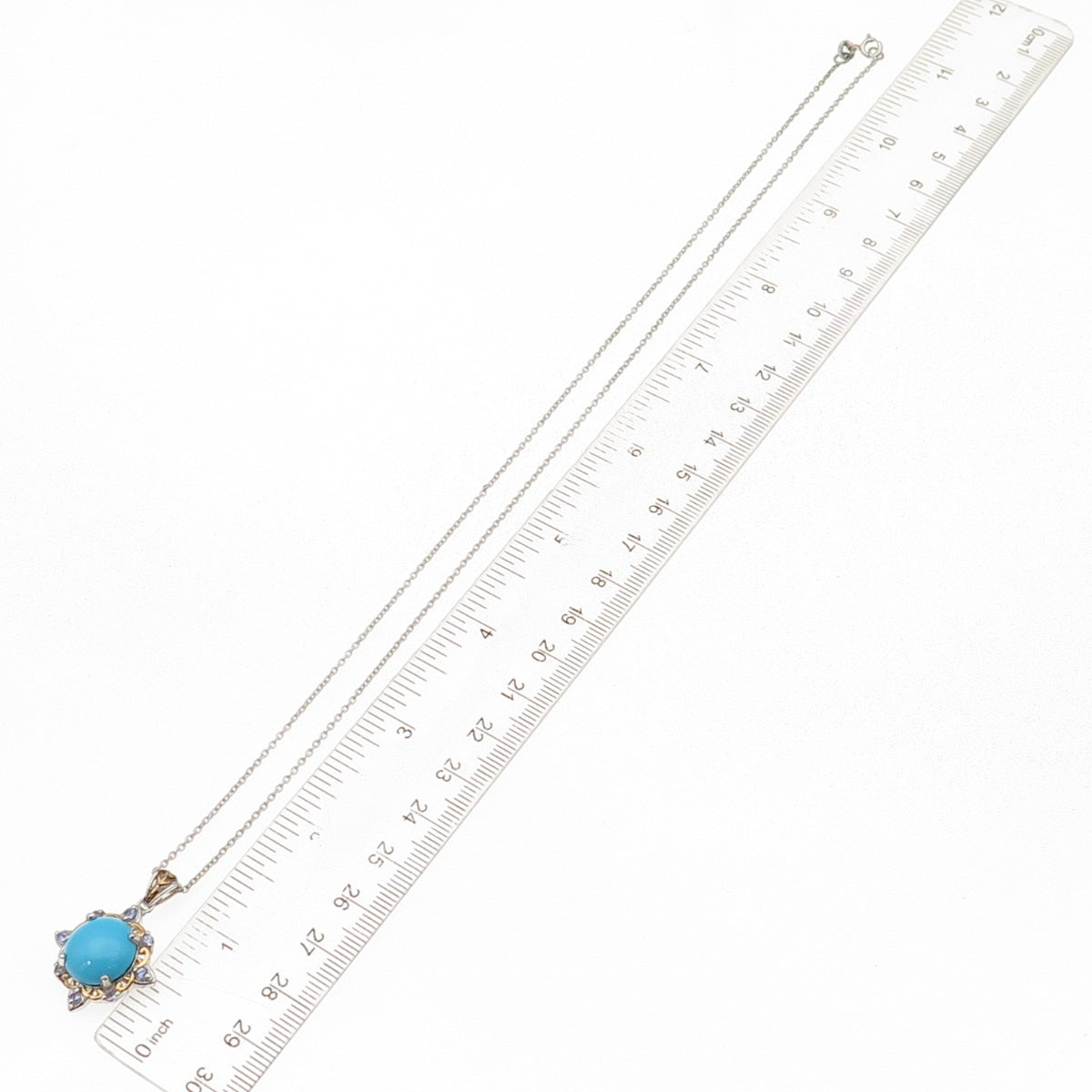 Chuck Clemency 925 Sterling Silver 2-Tone Real Turquoise Tanzanite Necklace 20"