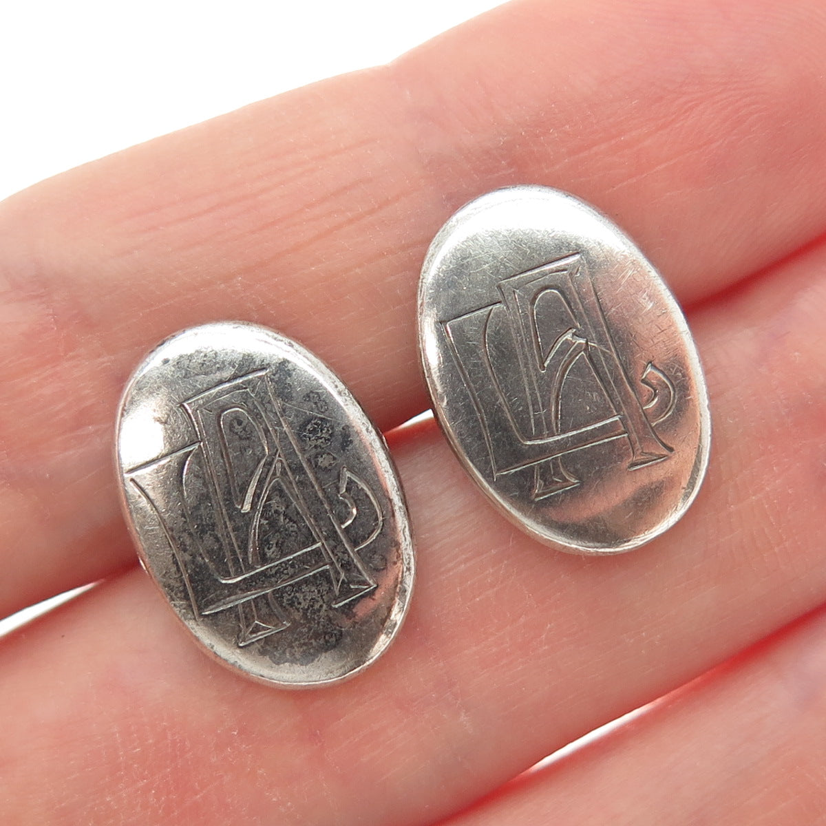 AO & CO. 925 Sterling Silver Antique 1924 Sweden Engraved LA Monogram Cufflinks