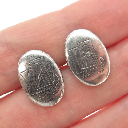 AO & CO. 925 Sterling Silver Antique 1924 Sweden Engraved LA Monogram Cufflinks