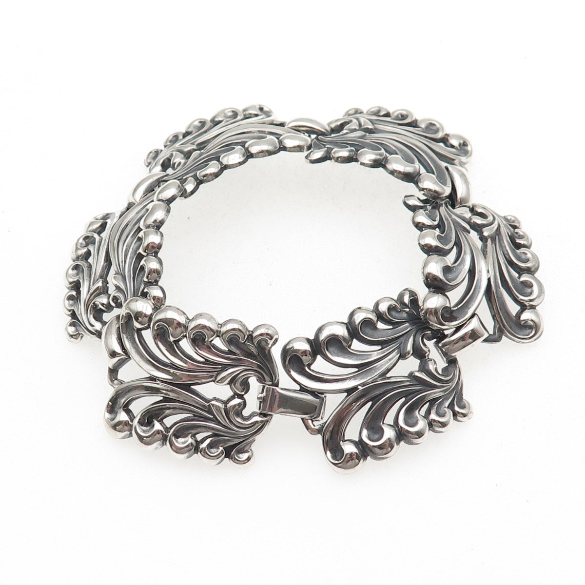 Danecraft 925 Sterling Silver Antique Art Deco Floral Panel Link Bracelet 7.75"
