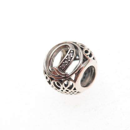 Pandora 925 Sterling Silver C Z Letter Q Initial Slide Bead Charm