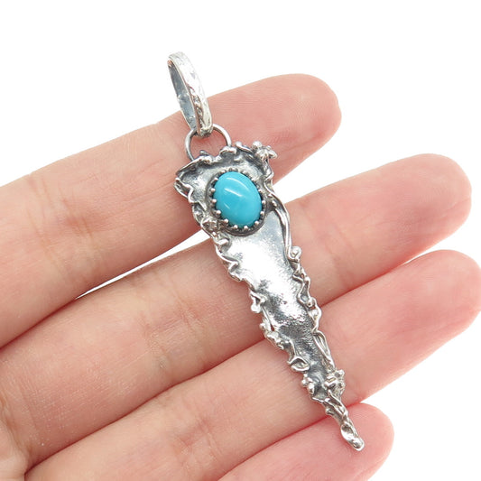 925 Sterling Silver Vintage Southwestern Real Turquoise Snake Eye Arrow Pendant