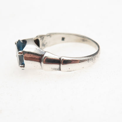 925 Sterling Silver Vintage Real London Blue Topaz Modernist Ring Size 5.75