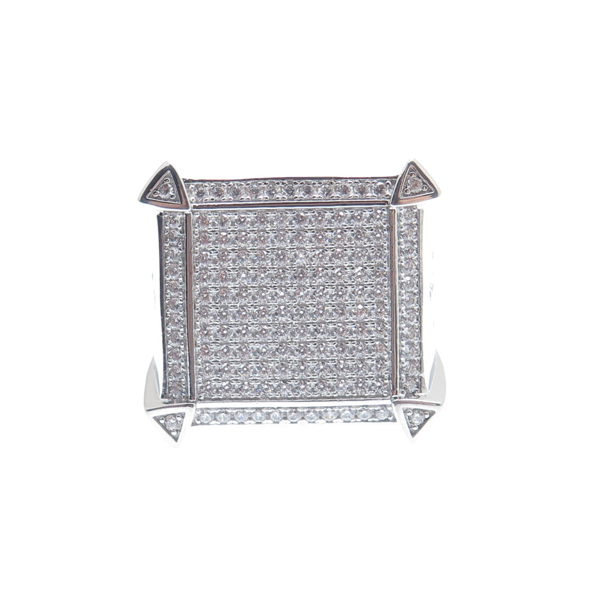 925 Sterling Silver Round-Cut Shaped C Z Cross Accent Square Wide Ring Size 10.5