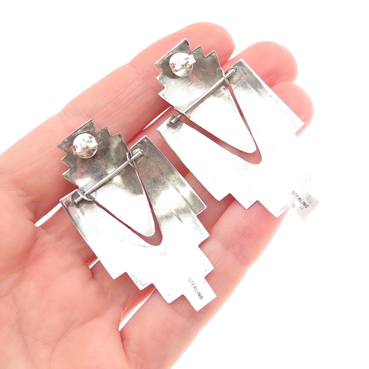 Old Pawn Sterling Silver Vintage Southwestern Tyrone Turquoise Tribal Earrings