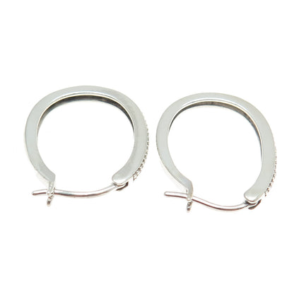 SUN 925 Sterling Silver Real Round-Cut Diamond Oval Hoop Earrings