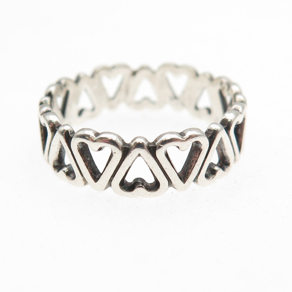 925 Sterling Silver Vintage Heart All Around Oxidized Band Ring Size 8