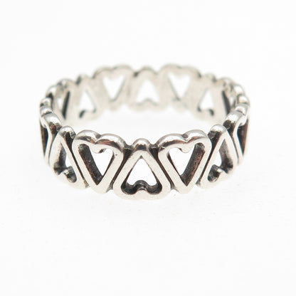 925 Sterling Silver Vintage Heart All Around Oxidized Band Ring Size 8