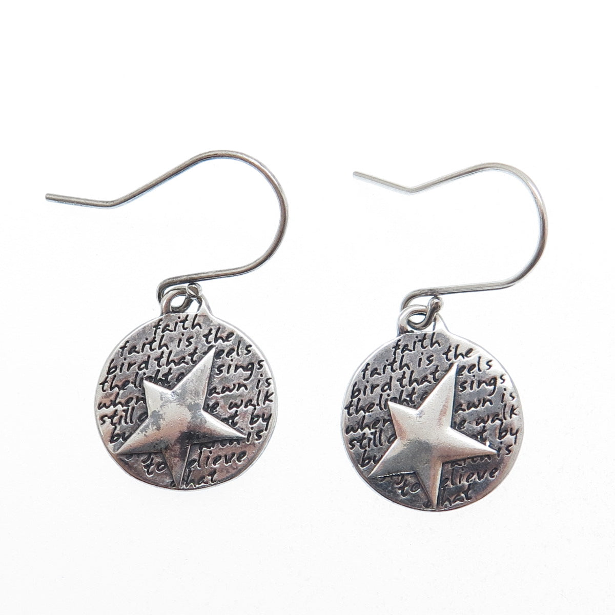 KEVIN & ANNA 950 Silver Vintage Faith Star Dangle Earrings