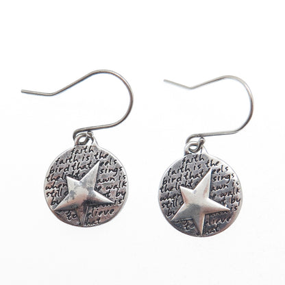 KEVIN & ANNA 950 Silver Vintage Faith Star Dangle Earrings