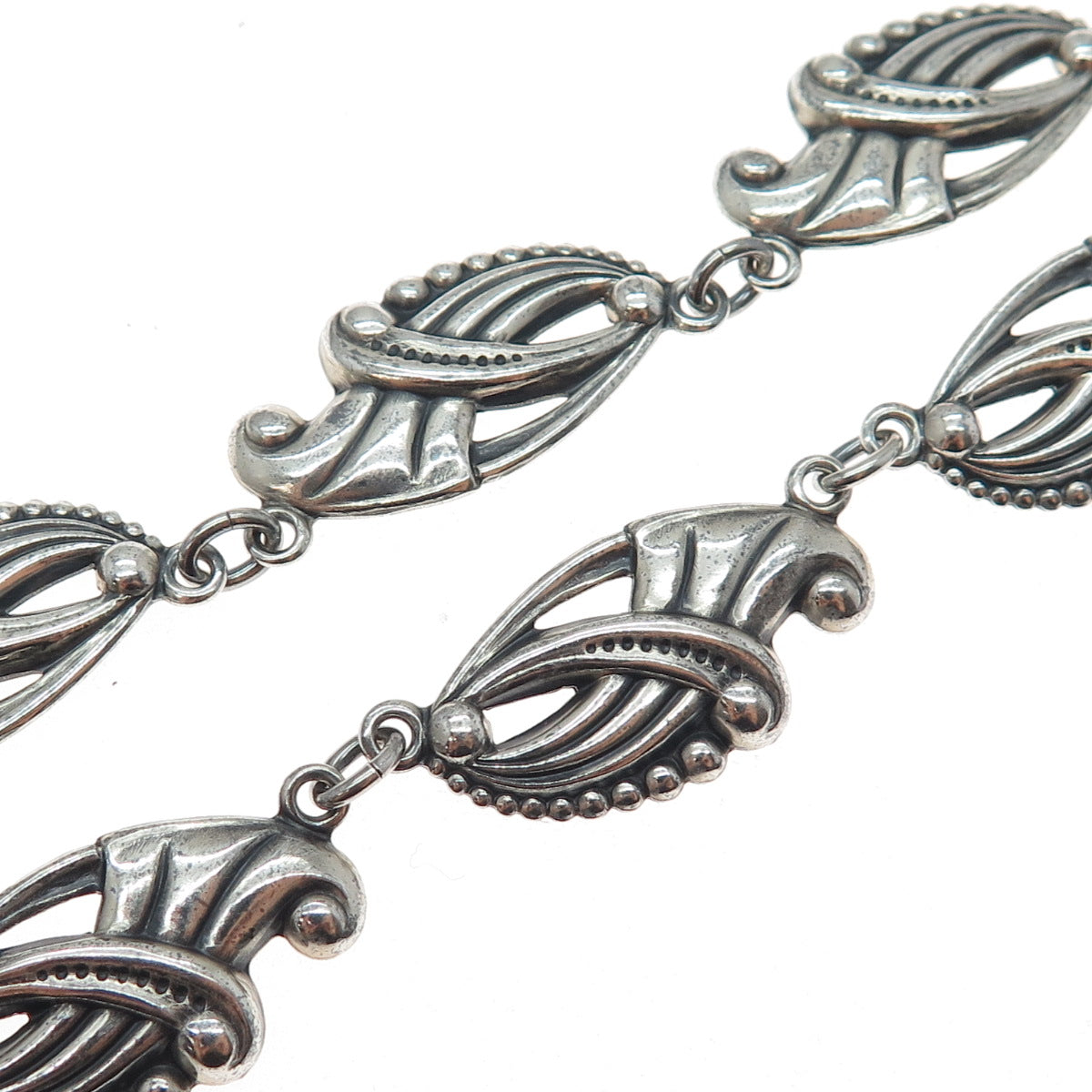 DANECRAFT Sterling Silver Antique Art Deco Floral Oxidized Chain Necklace 16"