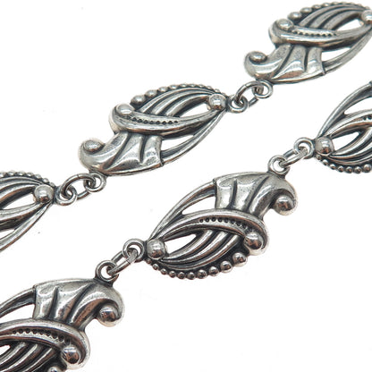 DANECRAFT Sterling Silver Antique Art Deco Floral Oxidized Chain Necklace 16"