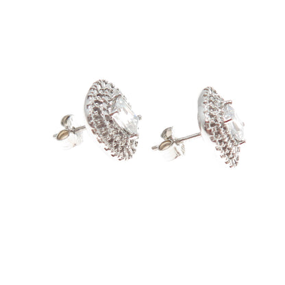 925 Sterling Silver Emerald-Cut C Z Cushion Stud Earrings