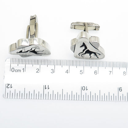 LOS CASTILLO Sterling Silver Vintage Mexico Tribal Horse Shadow Box Cufflinks