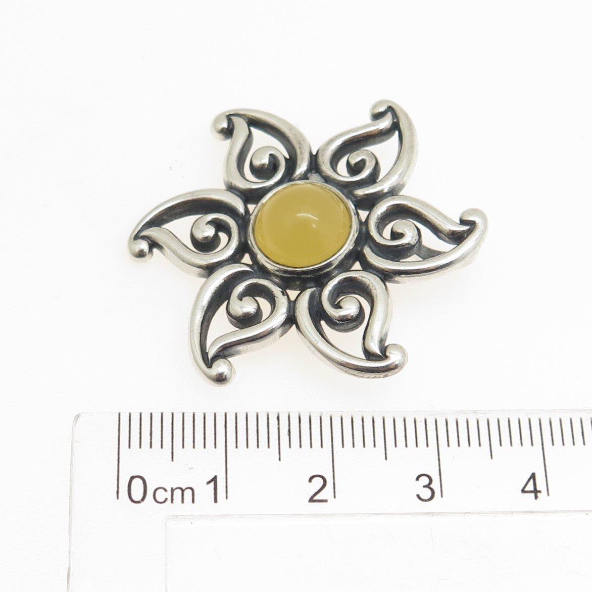 JAMES AVERY 925 Sterling Silver Vintage Real Yellow Jade Gemstone Flower Pendant