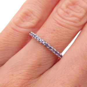925 Sterling Silver Lavender C Z Eternity All Around Band Ring Size 4.75