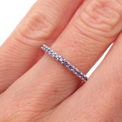 925 Sterling Silver Lavender C Z Eternity All Around Band Ring Size 4.75