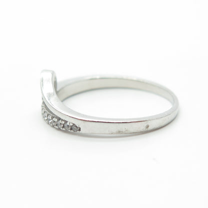 925 Sterling Silver White C Z Shark Fin Half-Eternity Stackable Ring Size 7