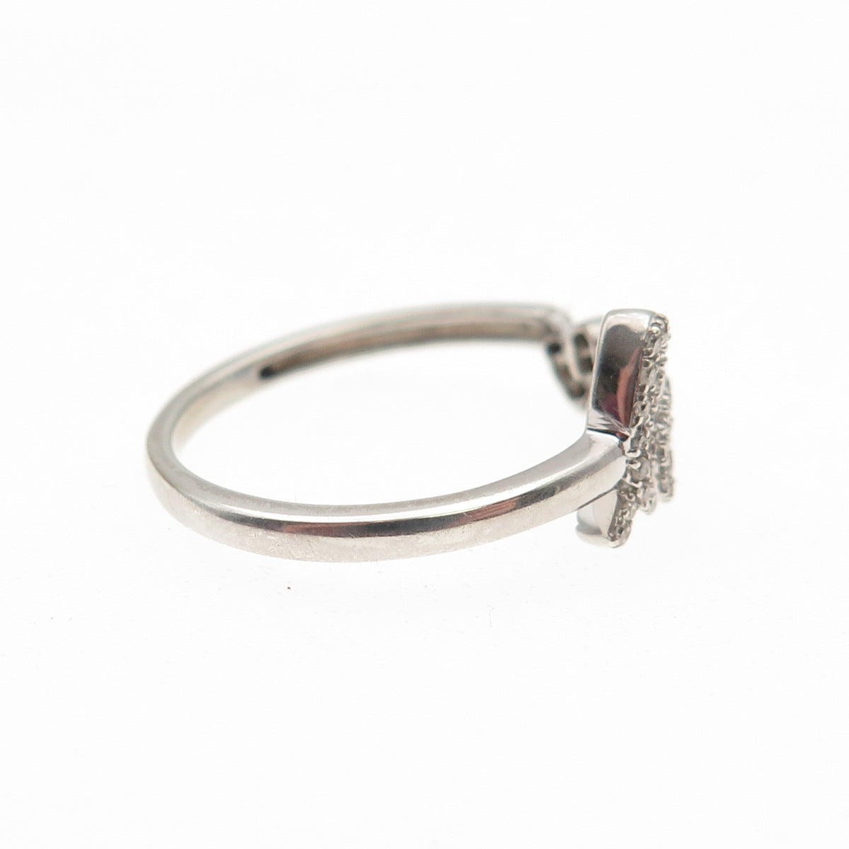 925 Sterling Silver Real Round-Cut Diamond Love Ring Size 7