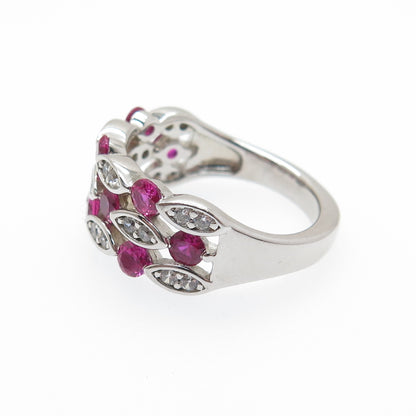 DSMK 925 Sterling Silver Lab-Created Pink Sapphire & C Z Cluster Ring Size 7.25