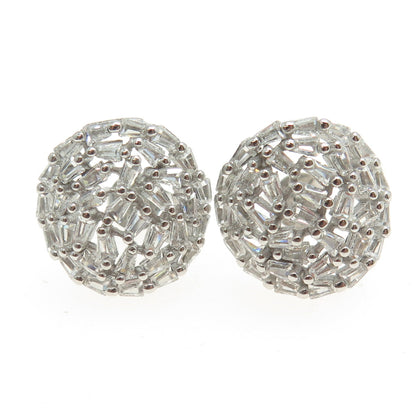 925 Sterling Silver Tapered Baguette-Cut C Z Disc Earrings