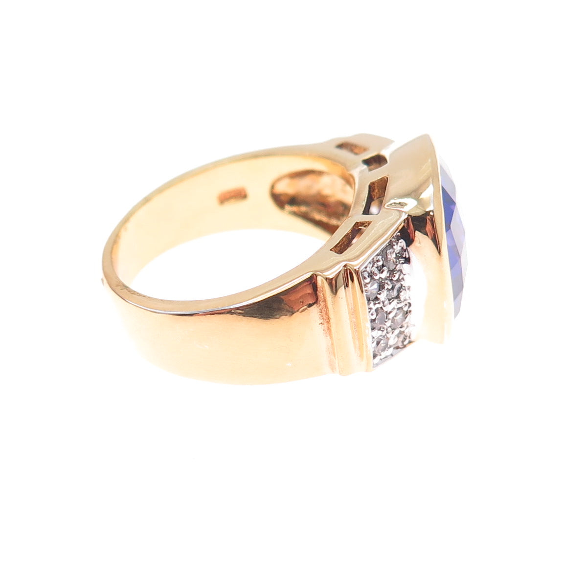 925 Sterling Silver Gold Plated Purple & White C Z Ring Size 7
