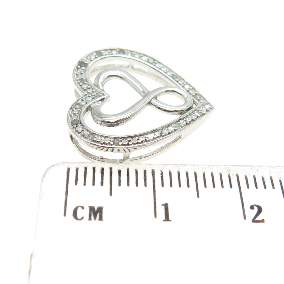 925 Sterling Silver Real Round-Cut Diamond Heart Slide Pendant