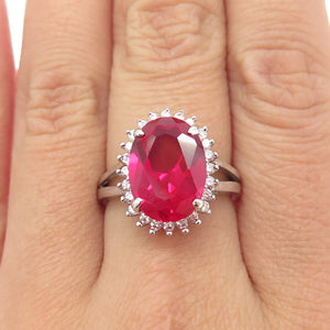 925 Sterling Silver Lab-Created Ruby & C Z Ring Size 7.75