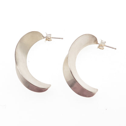 925 Sterling Silver Vintage Modernist Crescent Hoop Earrings