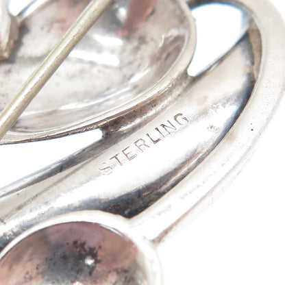 925 Sterling Silver Vintage Modernist Flower Oxidized Pin Brooch