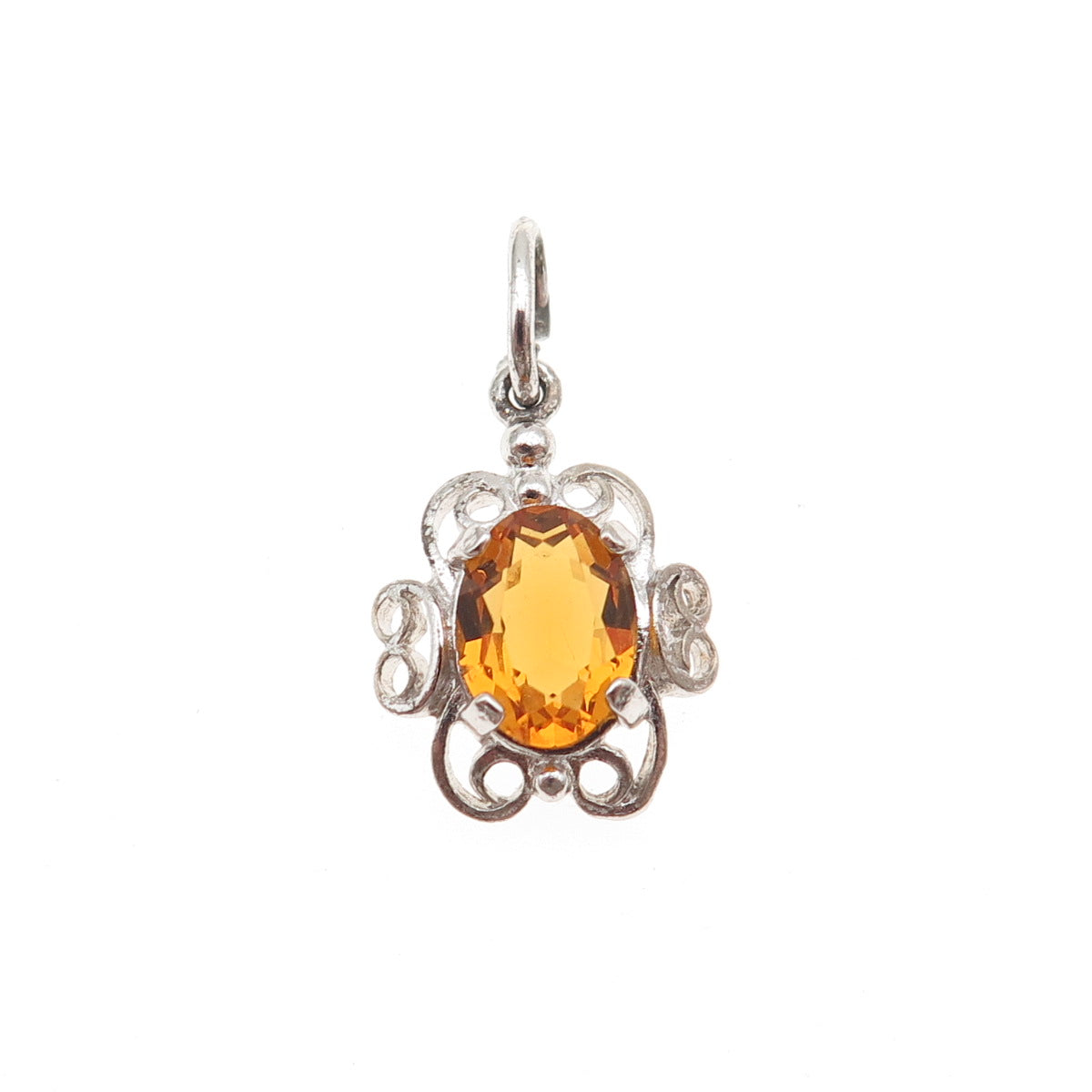 925 Sterling Silver Vintage Rhinestone Ornate Mini Charm Pendant