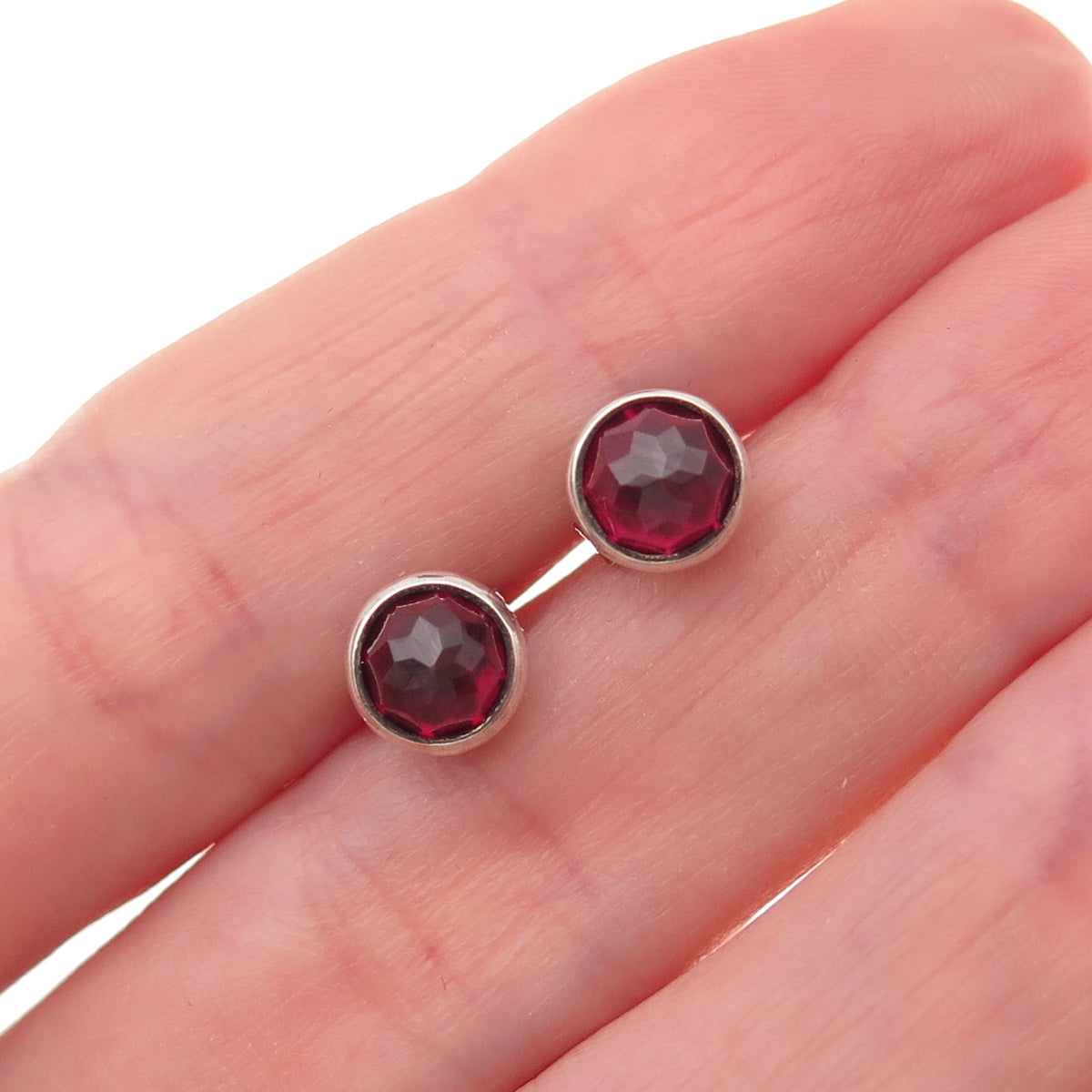 Pandora 925 Sterling Silver Red Crystal January Birthstone Stud Earrings