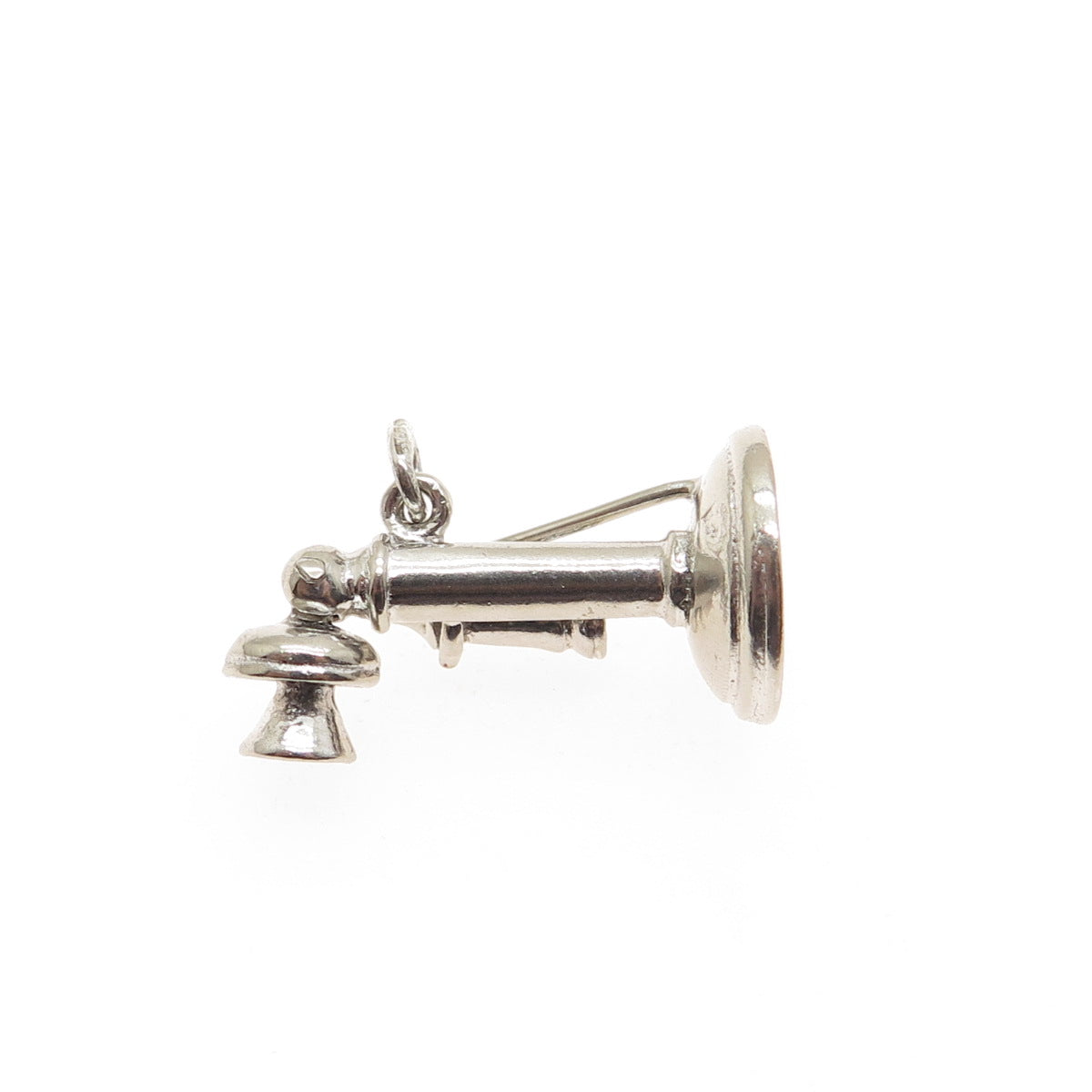 WELLS 925 Sterling Silver Vintage Retro Candlestick Phone Mini 3D Charm Pendant