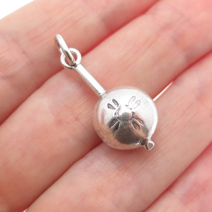 925 Sterling Silver Vintage Flower Flask Oxidized 3D Charm Pendant