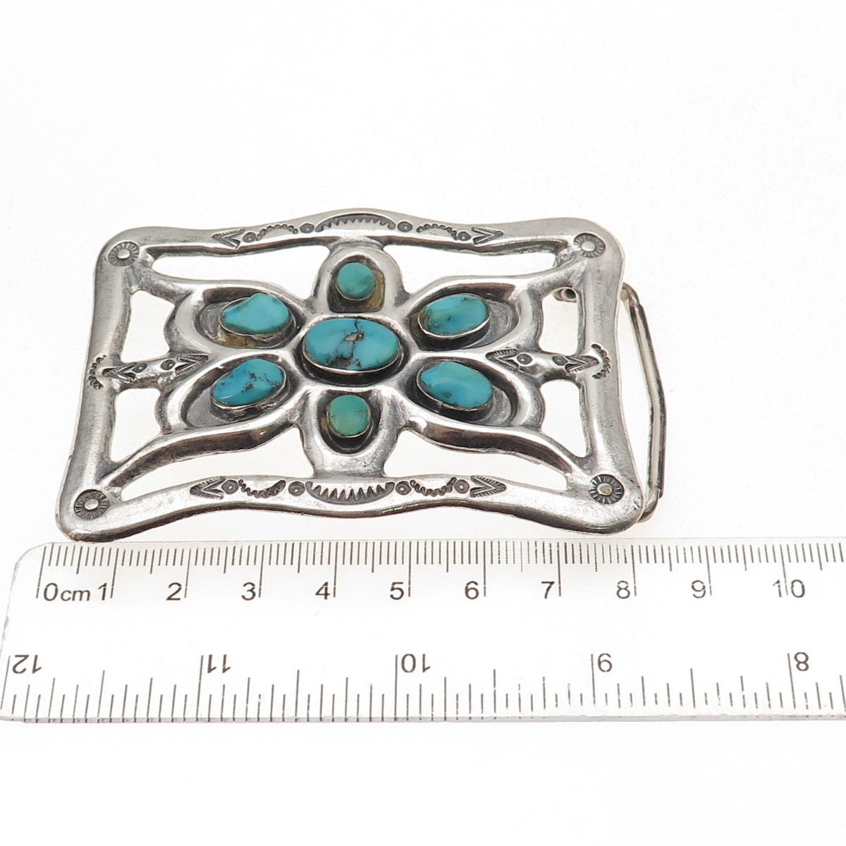 C.B. Marks & Co. Old Pawn Sterling Silver Vintage Turquoise Floral Belt Buckle