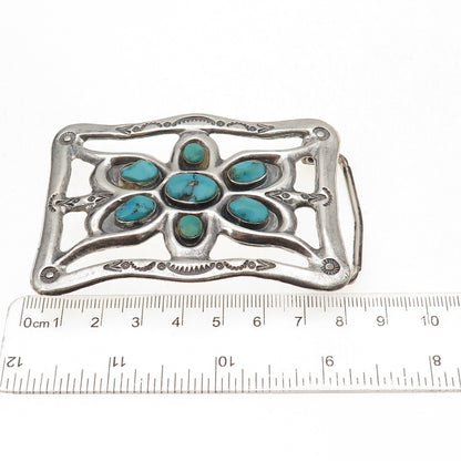 C.B. Marks & Co. Old Pawn Sterling Silver Vintage Turquoise Floral Belt Buckle