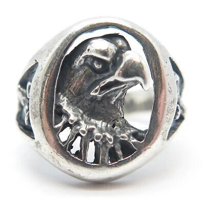 925 Sterling Silver Vintage Eagle & Deer Oval Ring Size 10.25