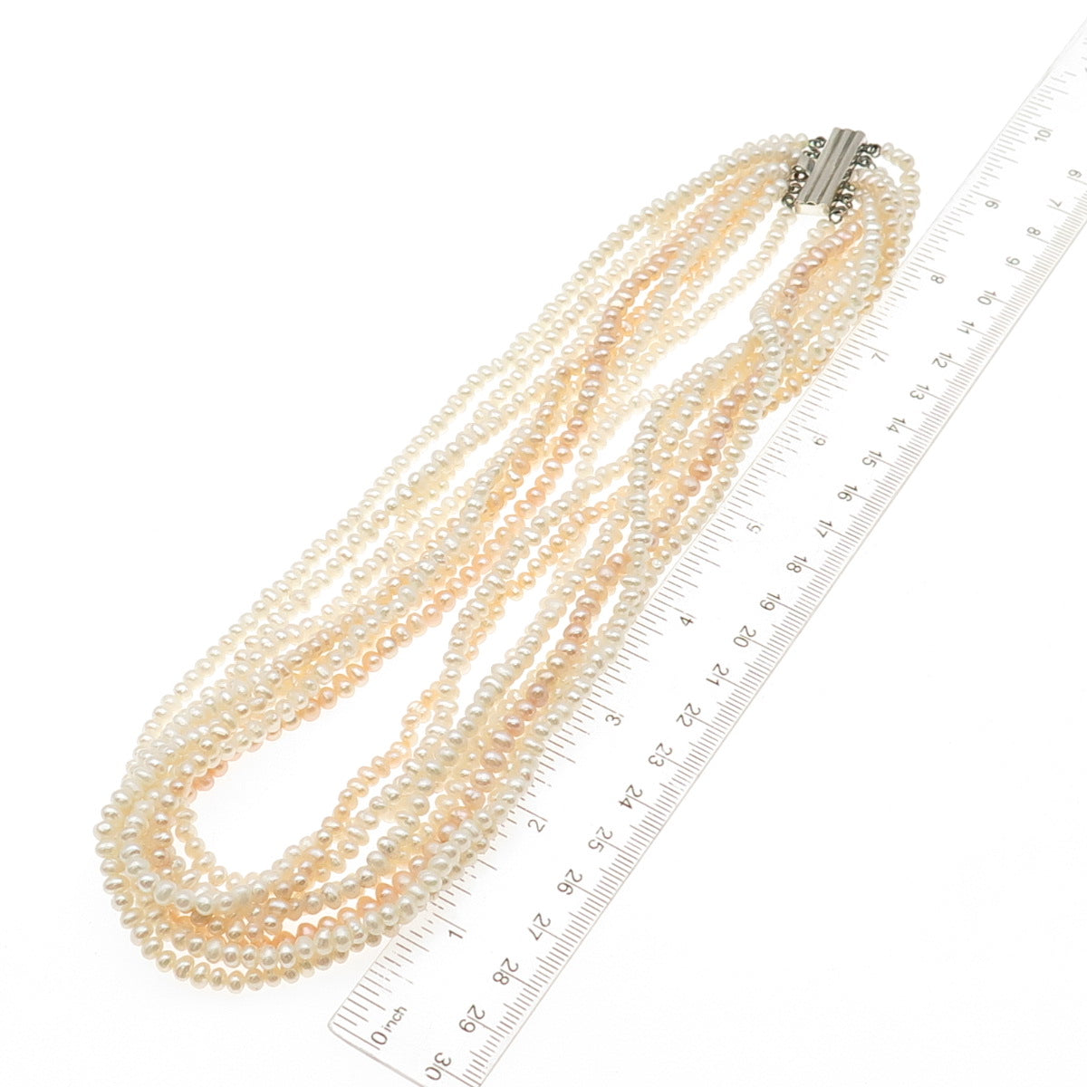 925 Sterling Silver Vintage Real Baroque Pearl 8-Strand Beaded Necklace 18"