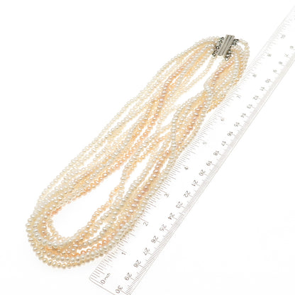 925 Sterling Silver Vintage Real Baroque Pearl 8-Strand Beaded Necklace 18"