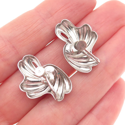 925 Sterling Silver Antique Art Deco Floral Oxidized Screw Back Earrings