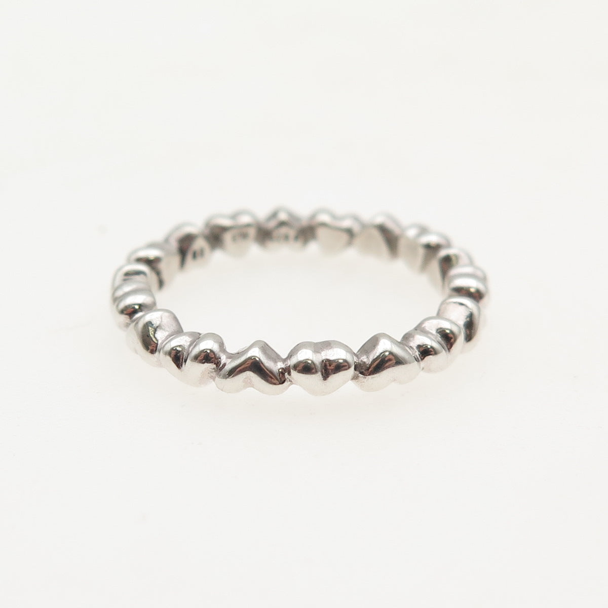 PANDORA 925 Sterling Silver Row of Hearts All Around Band Ring Size 5.25