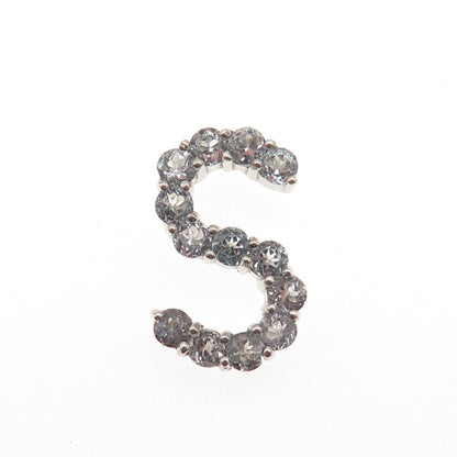 925 Sterling Silver Real Round-Cut Blue Topaz Letter S Slide Charm Pendant