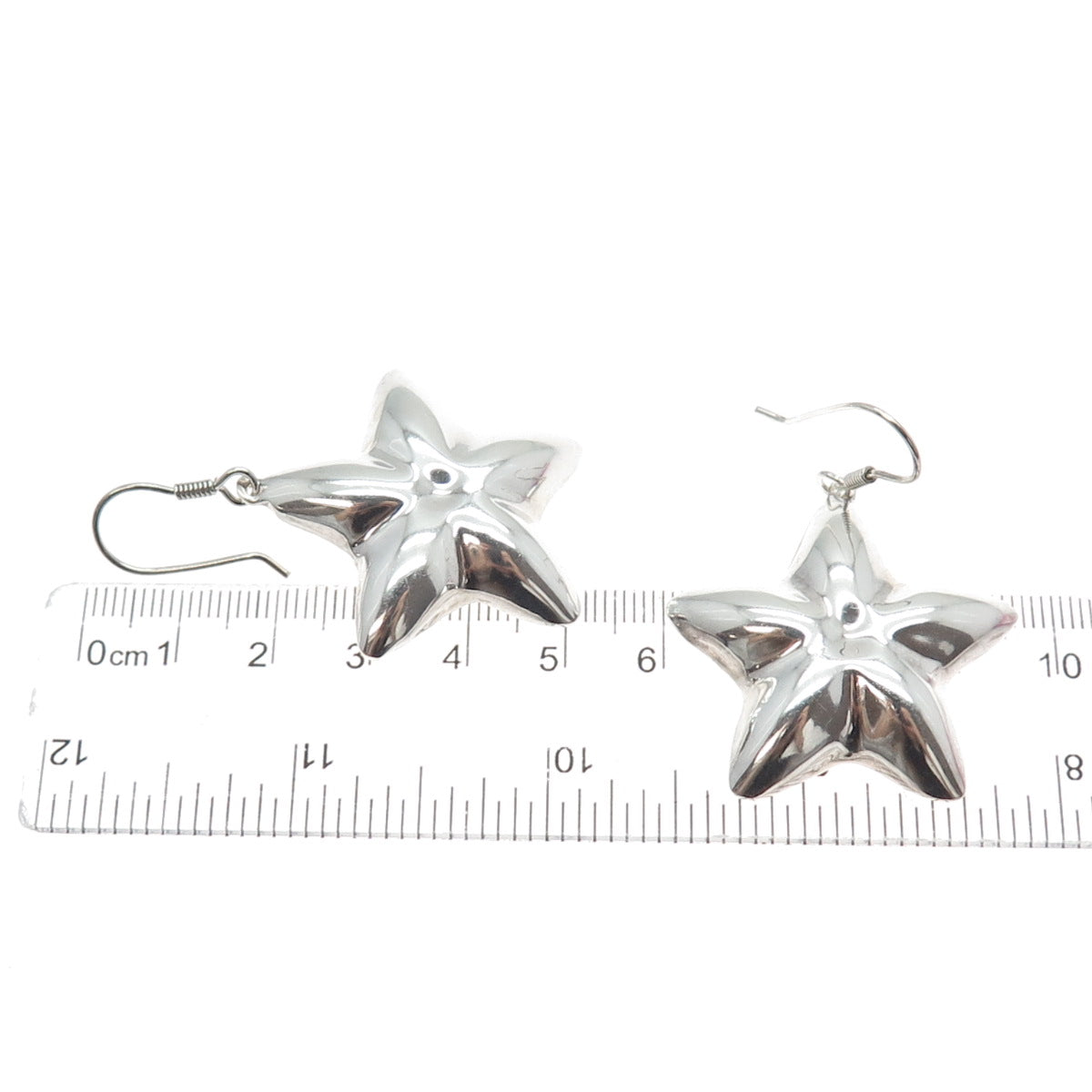 925 Sterling Silver Vintage Mexico Modernist Puffy Star Dangle Earrings