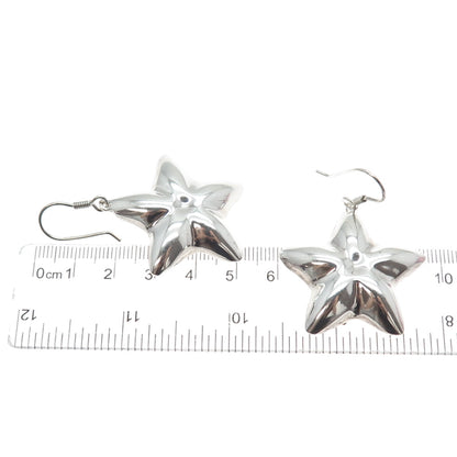925 Sterling Silver Vintage Mexico Modernist Puffy Star Dangle Earrings