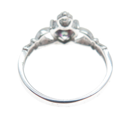 925 Sterling Silver Heart-Cut Mystic Quartz & C Z Irish Claddagh Ring Size 7.5