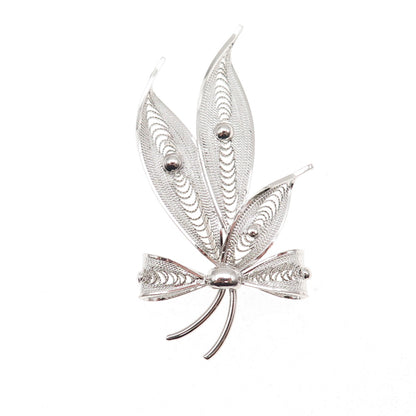 Sorrento 925 Sterling Silver Vintage Filigree Floral Box Pin Brooch