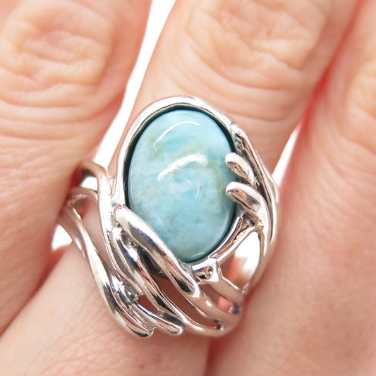 HAGIT GORALI 925 Sterling Silver Vintage Real Larimar Modernist Ring Size 8.5
