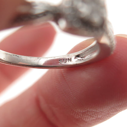 Sun 925 Sterling Silver Real Round-Cut Diamond Engagement Ring Size 7
