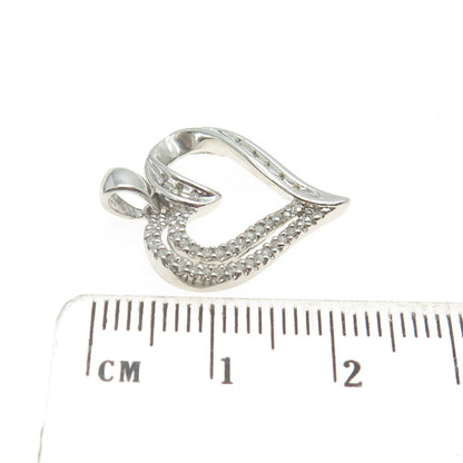 SUN 925 Sterling Silver Real Round-Cut Diamond Open Heart Pendant